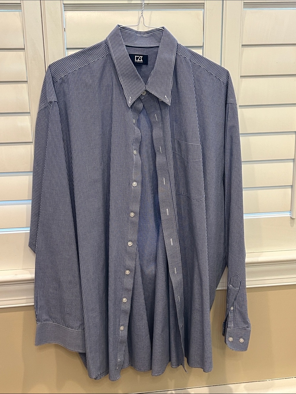 Cutter & Buck Navy and White Micro-Check Dress Shirt